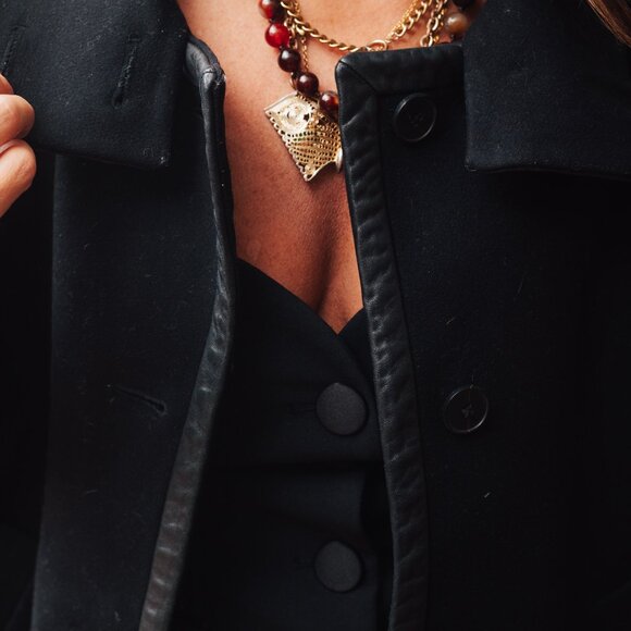 Club Monaco Italian Wool/Leather Trim Coat - Picture 5 of 5